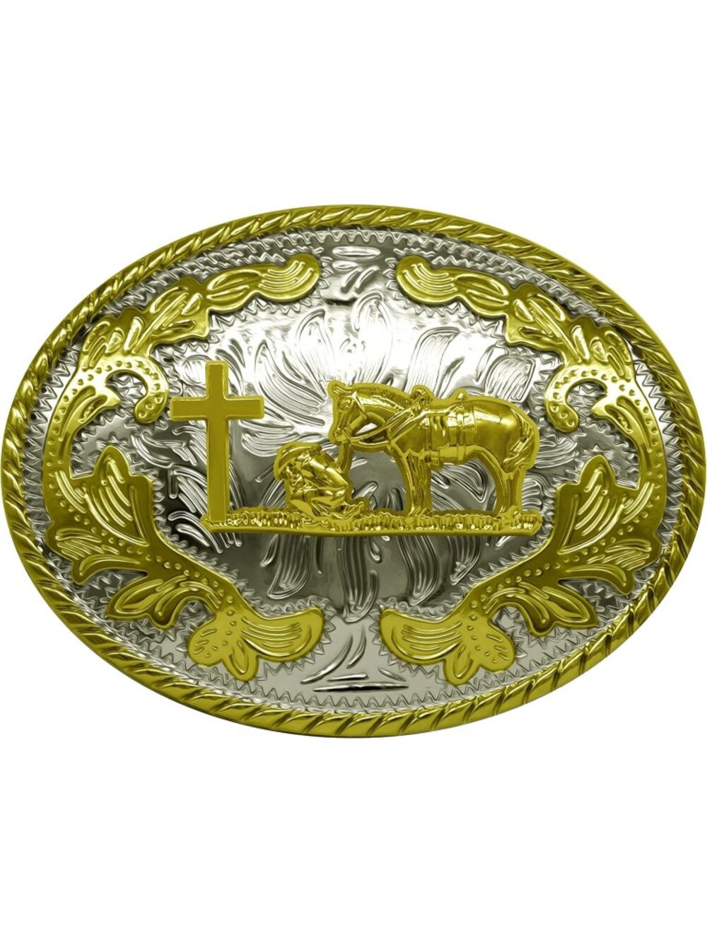 Women Pattern Goldren 3 Western Cross Cowboy Prayer Belt Buckle Zinc Alloy